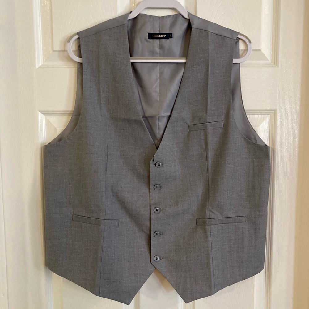 HISDERN Mens Grey Suit Vest, Business Formal Dress Waistcoat